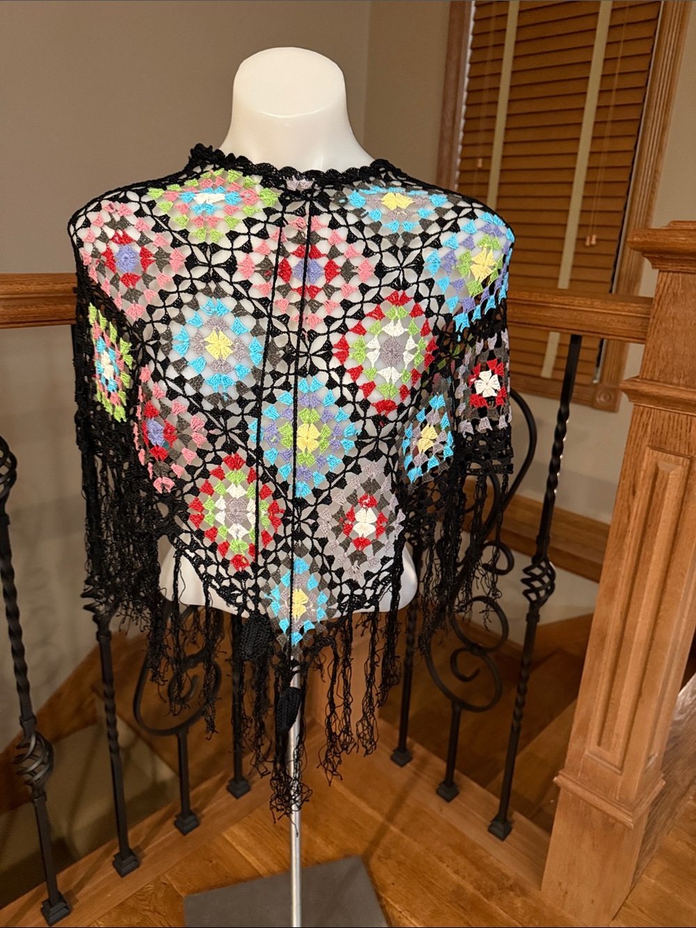 Rare! Say What? Colorful crocheted poncho Y2K